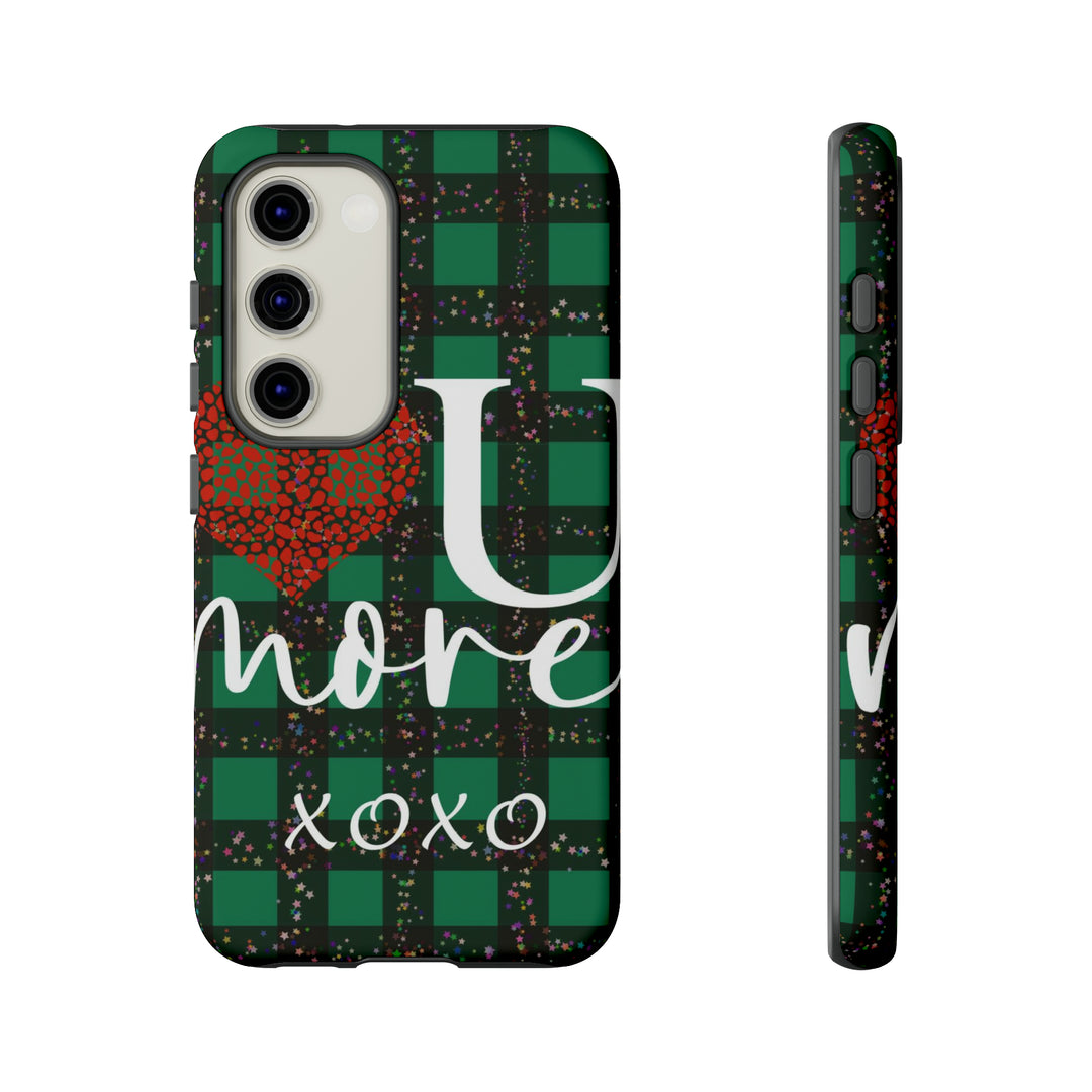 Cute Samsung Phone Cases, Designer Samsung Galaxy S23 Phone Case, Samsung S22 Case, Samsung S21 Case, Samsung S20 Case, Green Plaid Love You - Studio40ParkLane