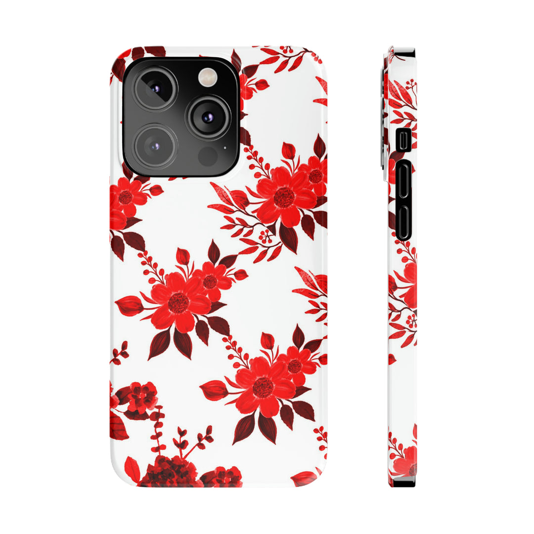 Slim Cute Phone Cases for Iphones - | iPhone 15 Case | iPhone 15 Pro Max Case, Iphone 14 Case, Iphone 14 Pro Max, Iphone 13, Red White Flowers - Studio40ParkLane