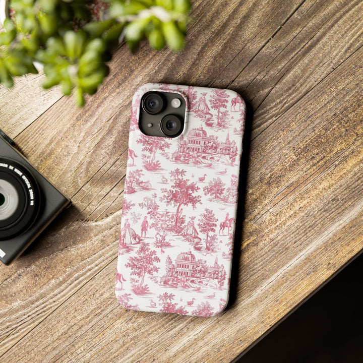Slim Pink Vintage French Toile Cute Phone Cases for Iphone 16 Pro Max | iPhone 15 Case | iPhone 15 Pro Max Case, Iphone 14, Iphone 14 Pro Max, Iphone 13 12 11 8 7 - Studio40ParkLane