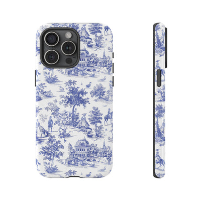 Premium Tough Blue French Toile Gift for Her Cute Phone Cases for Samsung and Iphone, 16, 15, 14, S24, S23, S22, S21, S20, Plus, Ultra, Pro