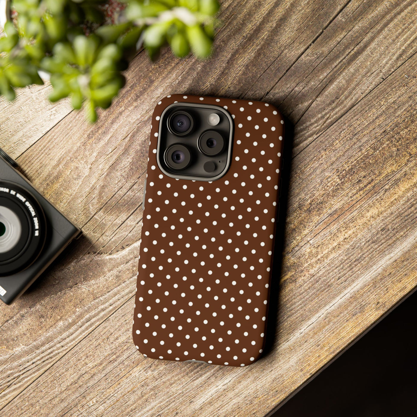 Aesthetic Tough Mocha Brown Polka Dots Premium Phone Case - For iPhone 17 Pro Max iPhone 16 Pro iPhone 15 Iphone 14 Plus 13 Pro 12 11 10 - Studio40ParkLane