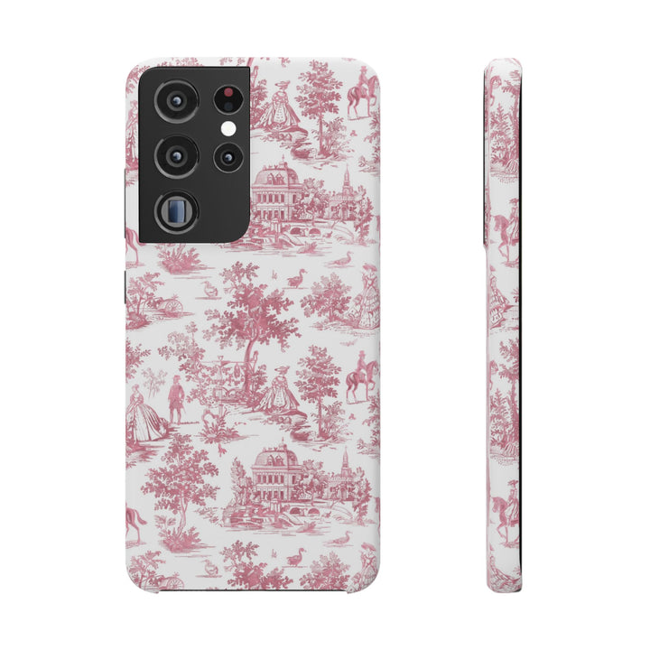 Sleek Snap Pink French Toile Cute Phone Case for iPhone 16 15 14 13 12 11 X Xs Max Xr Pro Plus Samsung Galaxy S24 S23 S22 S21 S20 Note Ultra