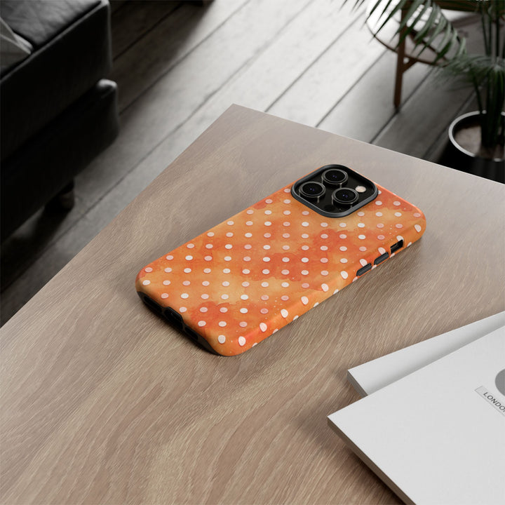 Aesthetic Tough Orange Polka Dots Watercolor Phone Case - For iPhone 17 Pro Max iPhone 16 Pro iPhone 15 Iphone 14 Plus 13 Pro 12 11 10 XR - Studio40ParkLane