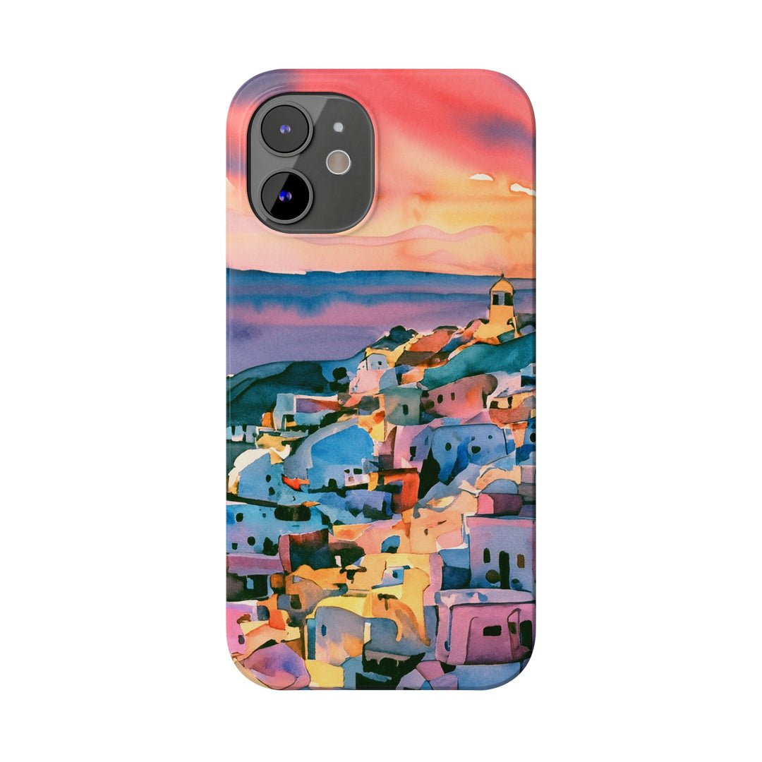 Slim Cute Phone Cases for Iphone | iPhone 15 Case | iPhone 15 Pro Max Case, Iphone 14, Iphone 14 Pro Max, Iphone 13, Colorful Greek House Watercolor - Studio40ParkLane