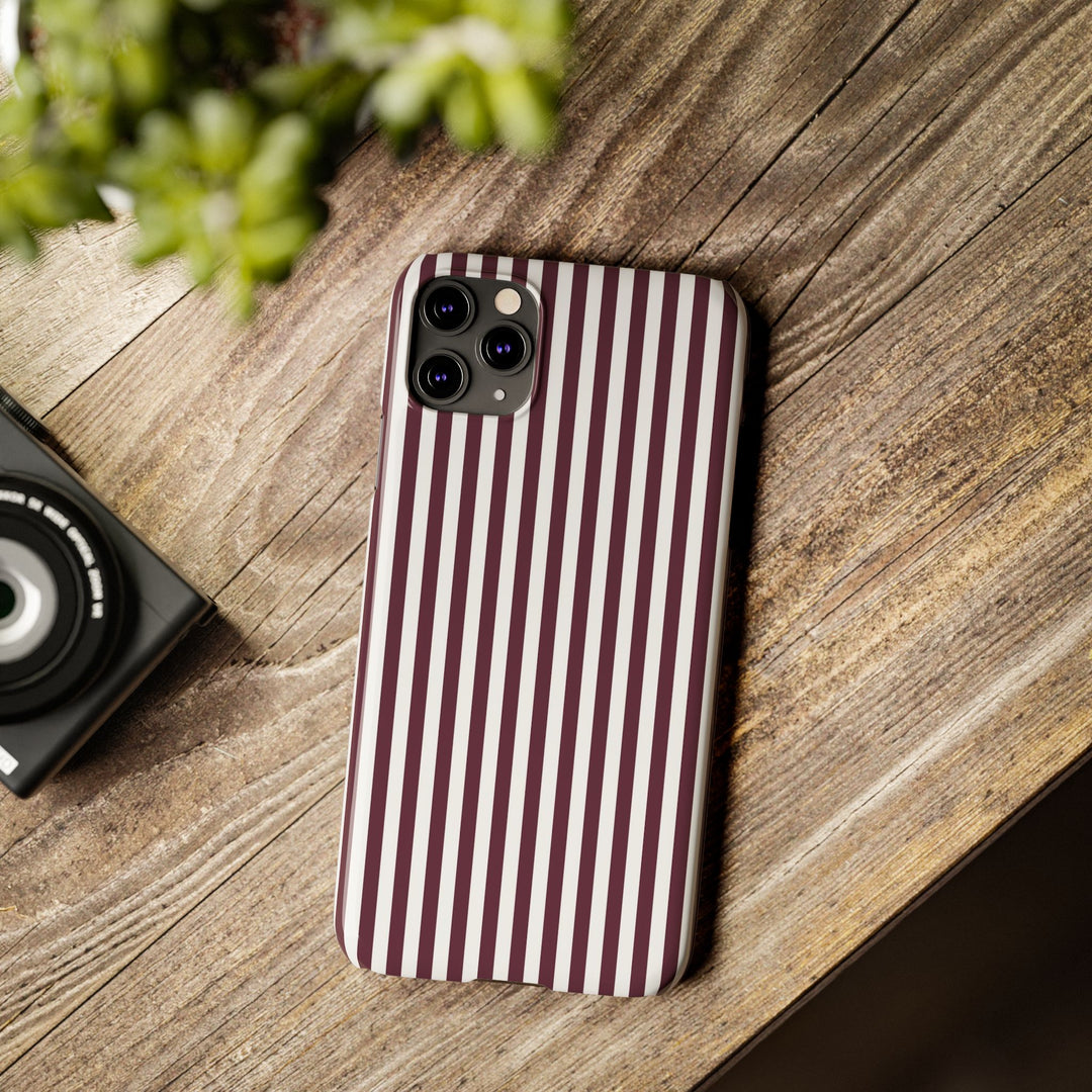 Slim Burgundy Wine Striped Cute Phone Case for Iphone 16 - | iPhone 15 Pro Max Case | iPhone 14 Case Iphone 13 12 11 10 9 8 7 Gift for Her - Studio40ParkLane