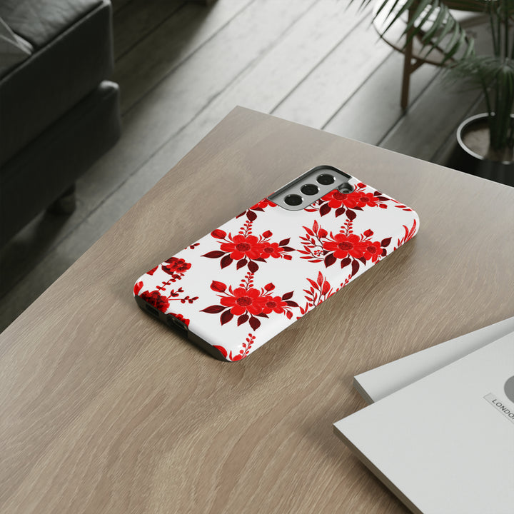 Cute Samsung Phone Case | Aesthetic Samsung Phone Case | Galaxy S23, S22, S21, S20 | Red White Flowers, Protective Phone Case - Studio40ParkLane