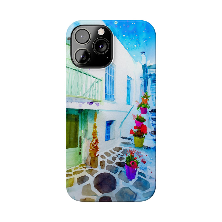 Slim Cute Phone Cases for Iphone | iPhone 15 Case | iPhone 15 Pro Max Case, Iphone 14, Iphone 14 Pro Max, Iphone 13, Colorful Greek Alley Watercolor - Studio40ParkLane