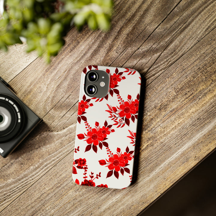 Slim Cute Phone Cases for Iphones - | iPhone 15 Case | iPhone 15 Pro Max Case, Iphone 14 Case, Iphone 14 Pro Max, Iphone 13, Red White Flowers - Studio40ParkLane