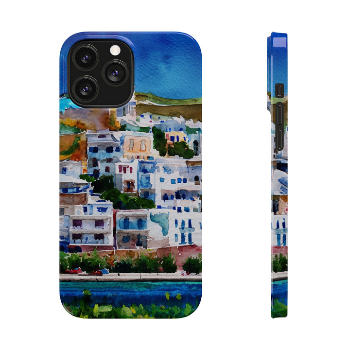 Slim Cute Phone Cases for Iphone | iPhone 15 Case | iPhone 15 Pro Max Case, Iphone 14, Iphone 14 Pro Max, Iphone 13, Colorful Greek House Watercolor - Studio40ParkLane