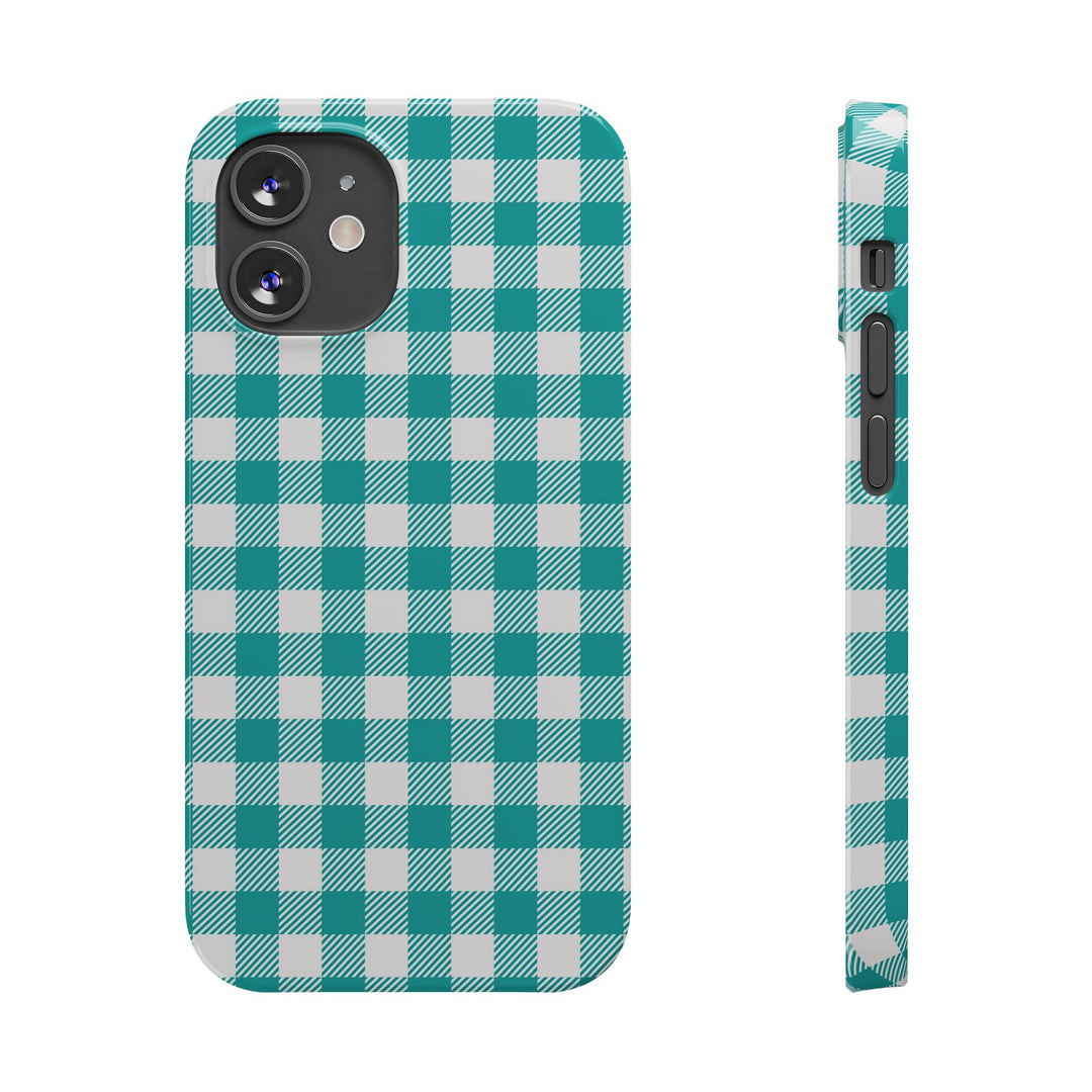 Slim Turquoise Gingham Gift for Her Cute Phone Cases for Iphone 16 Pro Max | iPhone 15 Case | iPhone 15 Pro Max Case, Iphone 14, 13, 12, 11, 10, 8, 7 - Studio40ParkLane