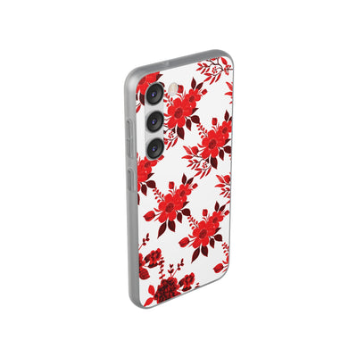 Cute Flexi Samsung Phone Cases, Red WhiteFlowers Galaxy S23 Phone Case, Samsung S22 Case, Samsung S21 Case, S20 Plus