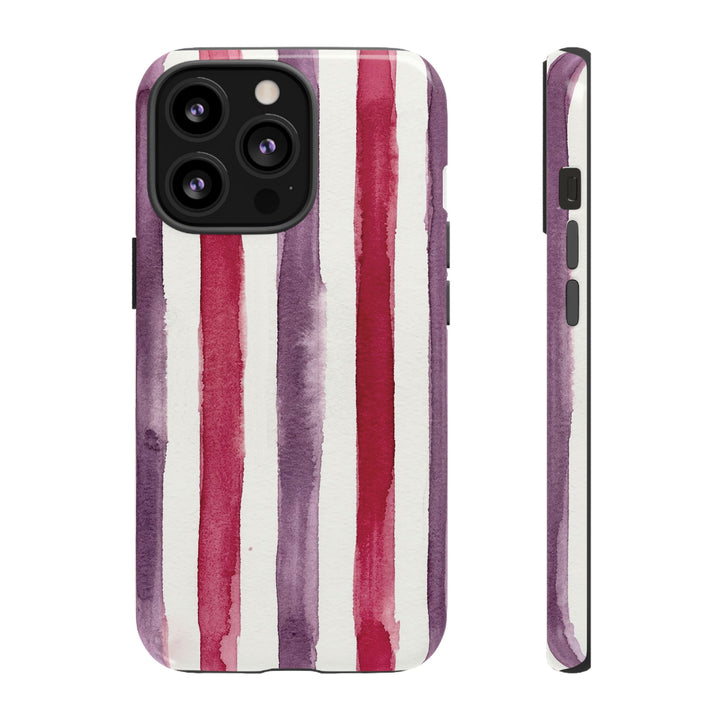 Tough Cute Wine Red Purple Stripes Phone Case, for IPhone 17 Pro Max | Iphone 17 Air, Iphone 16, IPhone 15, 14 13 12, Samsung Galaxy S26, S25, S24, S23 - Studio40ParkLane