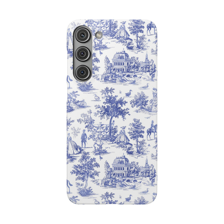 Sleek Snap Blue French Toile Cute Phone Case for iPhone 16 15 14 13 12 11 X Xs Max Xr Pro Plus Samsung Galaxy S24 S23 S22 S21 S20 Note Ultra