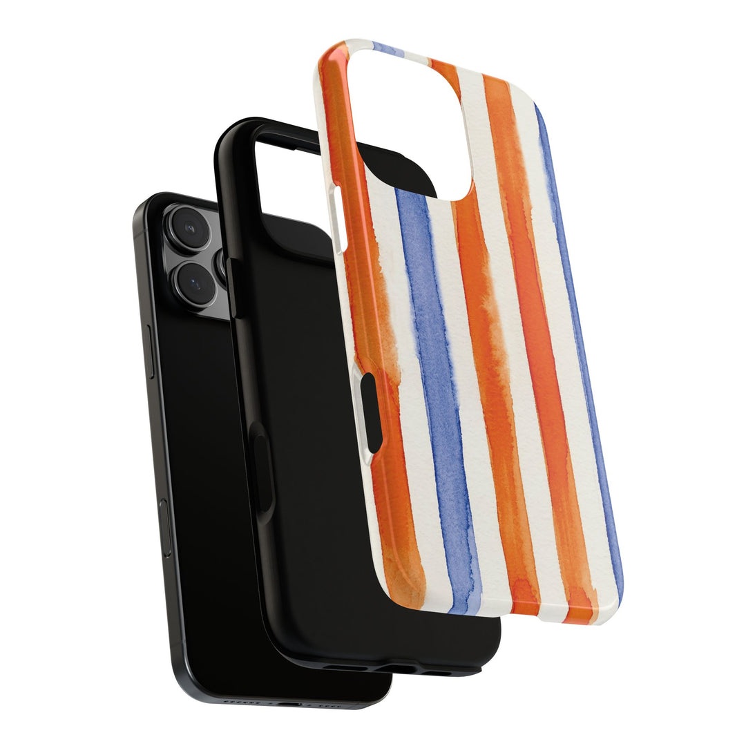 Tough Cute Blue Orange Stripes Phone Case, for IPhone 17 Pro Max | Iphone 17 Air, Iphone 16, IPhone 15, 14 13 12, Samsung Galaxy S26, S25, S24, S23 - Studio40ParkLane