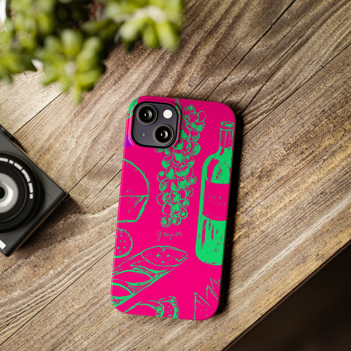 Slim French Food Wine Pink Green Cute Phone Cases for Iphone | iPhone 15 Case | iPhone 15 Pro Max Case, Iphone 14, Iphone 14 Pro Max, Iphone 13, - Studio40ParkLane
