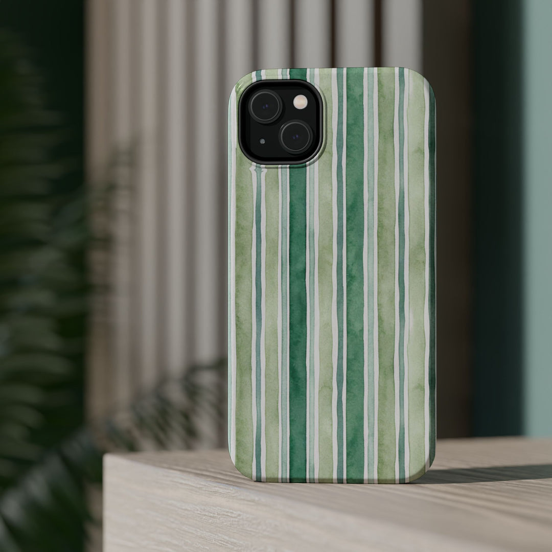 Aesthetic Tough Magsafe Green Stripes Watercolor Phone Case - For iPhone 17 Pro Max iPhone 16 Pro iPhone 15 Iphone 14 Plus 13 Pro 12 11 10 - Studio40ParkLane