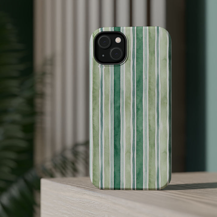 Aesthetic Tough Magsafe Green Stripes Watercolor Phone Case - For iPhone 17 Pro Max iPhone 16 Pro iPhone 15 Iphone 14 Plus 13 Pro 12 11 10 - Studio40ParkLane