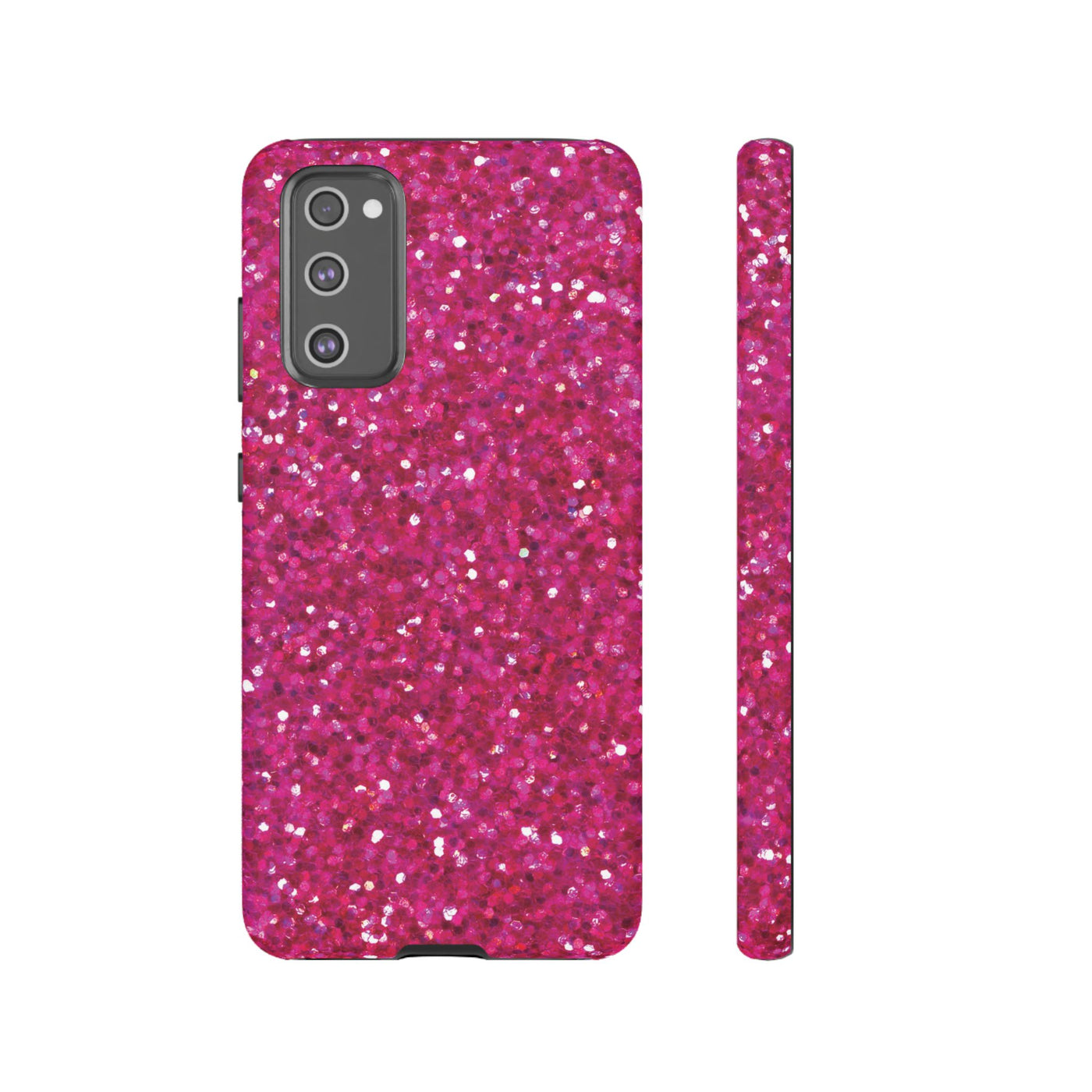 Chic Pink Faux Play on Glitter Effect Cute Phone Case, for IPhone 16 pro Max | Iphone 15, Iphone 14, IPhone 13 Case, 11 8 7, Samsung Galaxy S24, S23, S22, S21, 2 Layer Protection