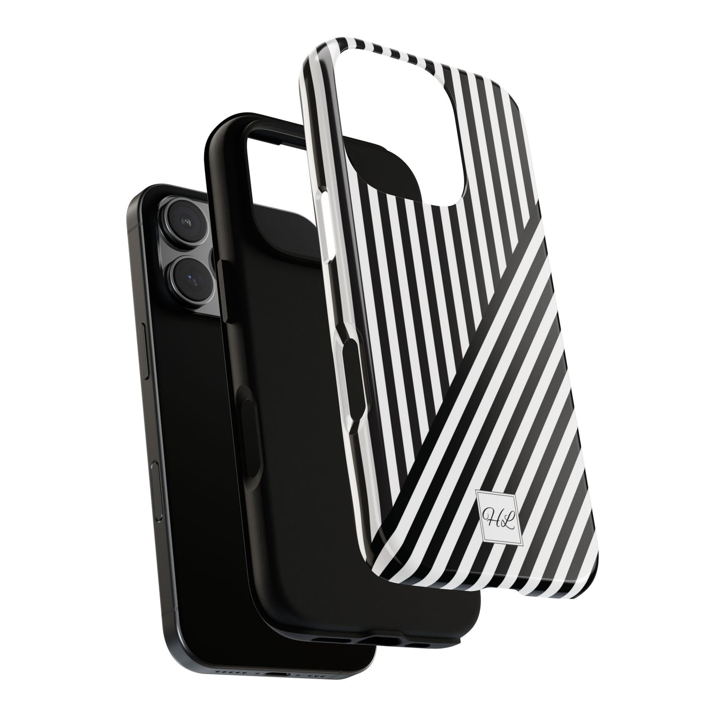 Custom Personalized Aesthetic Stripes Black White Tough Phone Case - For iPhone 17 Pro Max iPhone 16 Pro iPhone 15 Iphone 14 Plus 13 12 11 - Studio40ParkLane