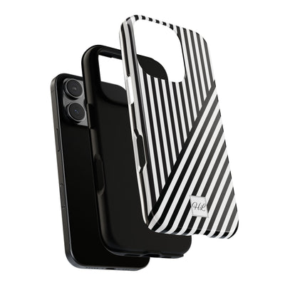 Custom Personalized Aesthetic Stripes Black White Tough Phone Case - For iPhone 17 Pro Max iPhone 16 Pro iPhone 15 Iphone 14 Plus 13 12 11 - Studio40ParkLane