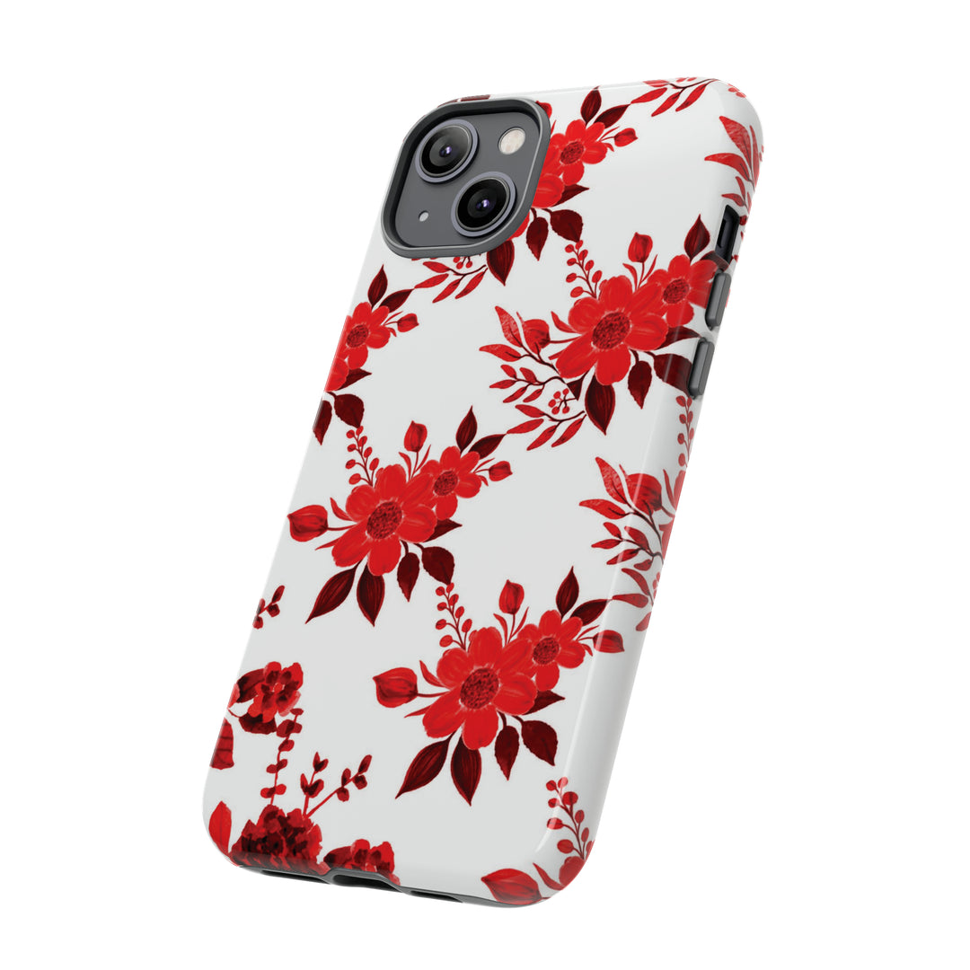 Cute IPhone Case | Red White Flowers, iPhone 15 Case | iPhone 15 Pro Case, Iphone 14 Case, Iphone 14 Pro Max Case, Protective Iphone Case - Studio40ParkLane