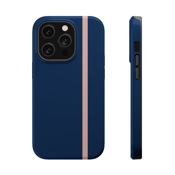 MagSafe Navy Blue Blush Pink Stripe Tough Phone Case iPhone 18 17 16 15 14 13 Pro Max Samsung Galaxy S26 Dual Layer Modern Luxury Cover - Studio40ParkLane