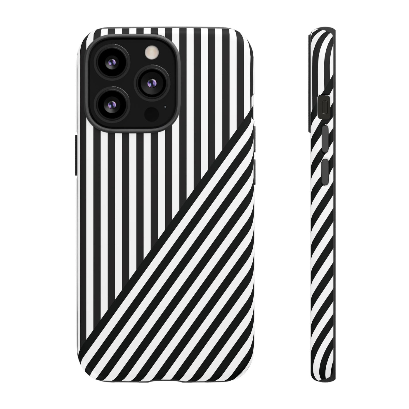Aesthetic Tough Black White Stripes Phone Case - For iPhone 17 Pro Max iPhone 16 Pro iPhone 15 Iphone 14 Plus 13 Pro 12 11 10 XR - Studio40ParkLane