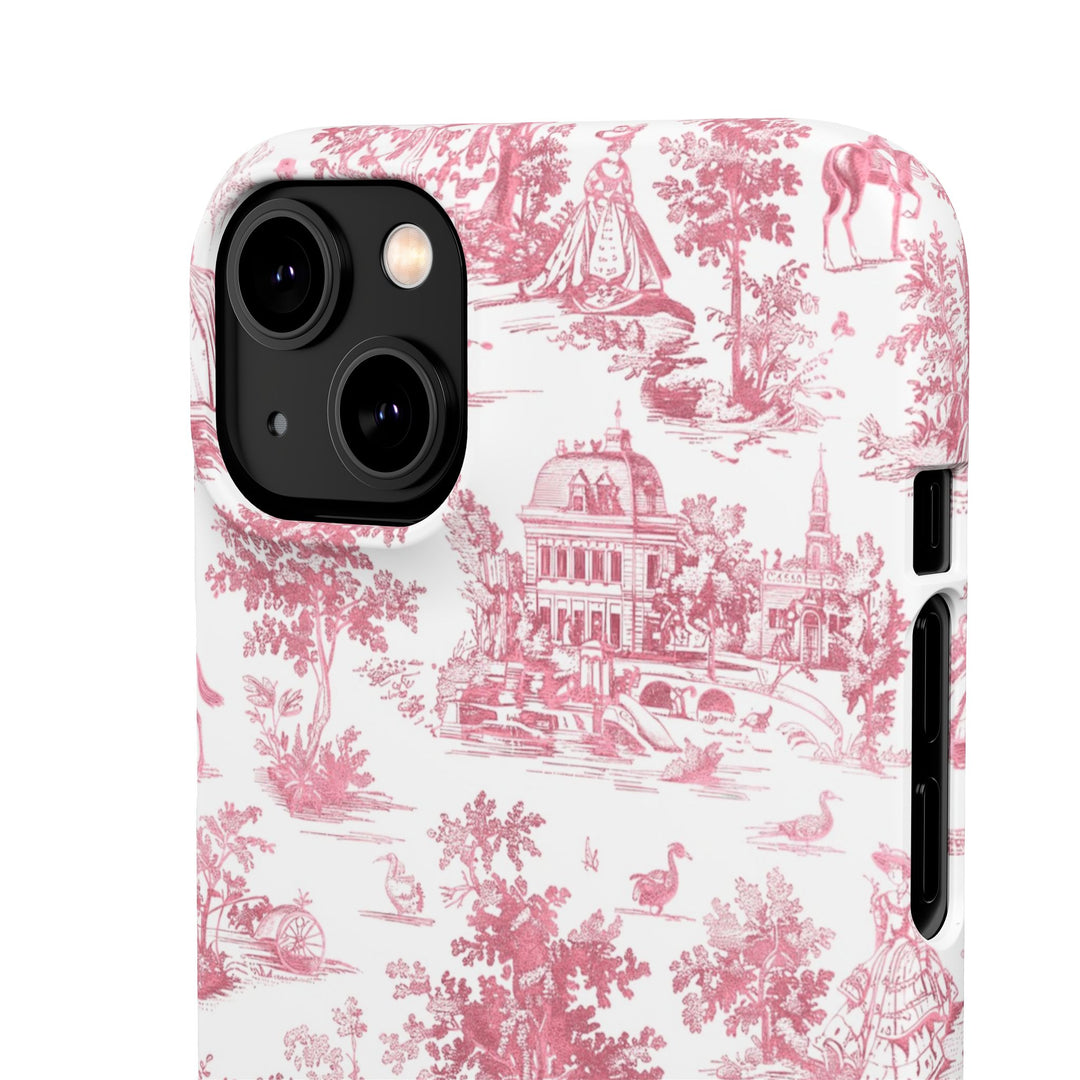 Sleek Snap Pink French Toile Cute Phone Case for iPhone 16 15 14 13 12 11 X Xs Max Xr Pro Plus Samsung Galaxy S24 S23 S22 S21 S20 Note Ultra