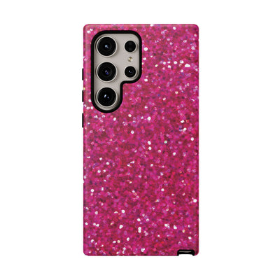 Chic Pink Faux Play on Glitter Effect Cute Phone Case, for IPhone 16 pro Max | Iphone 15, Iphone 14, IPhone 13 Case, 11 8 7, Samsung Galaxy S24, S23, S22, S21, 2 Layer Protection