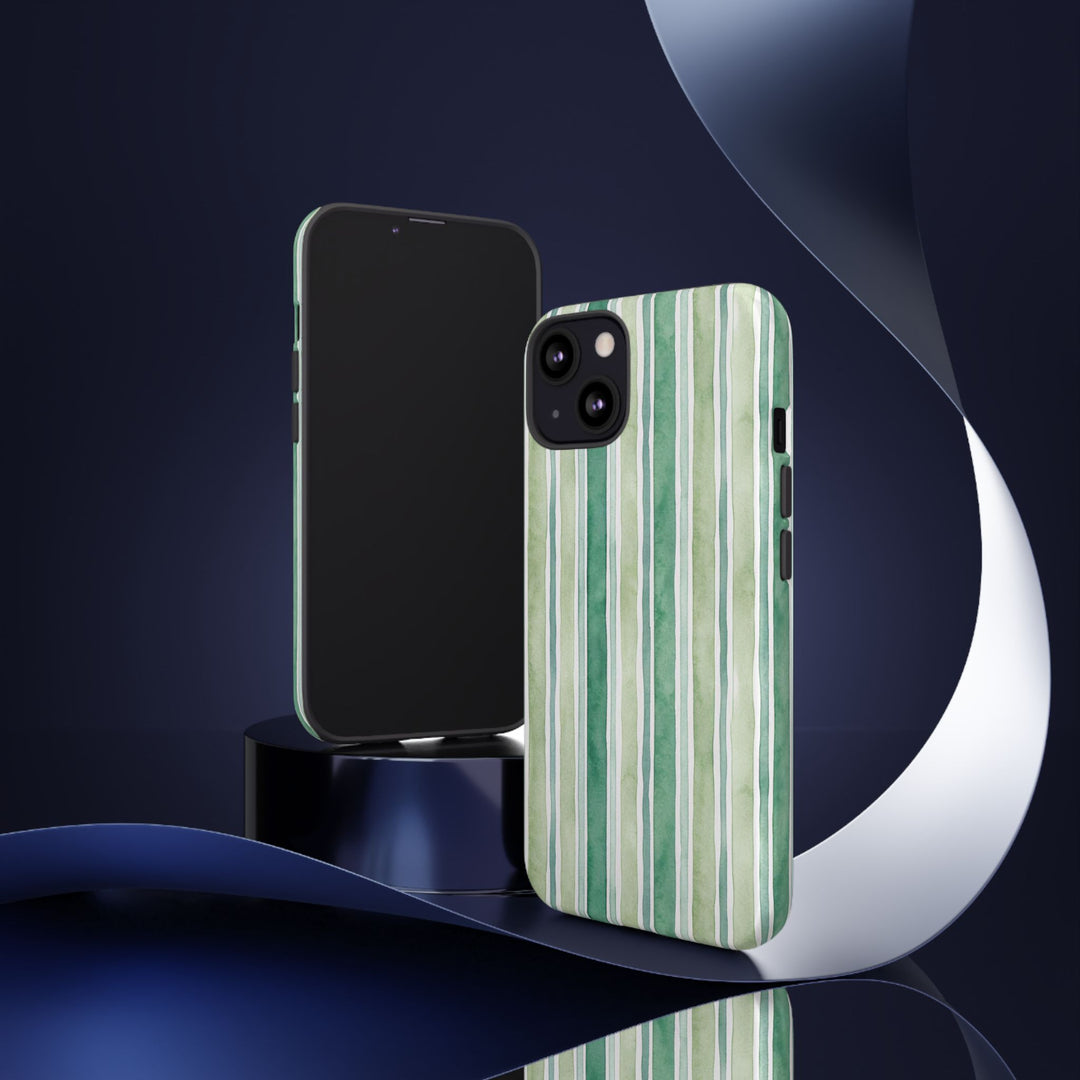 Aesthetic Tough Green Watercolor Stripes Premium Phone Case - For iPhone 17 Pro Max iPhone 16 Pro iPhone 15 Iphone 14 Plus 13 Pro 12 11 10 - Studio40ParkLane