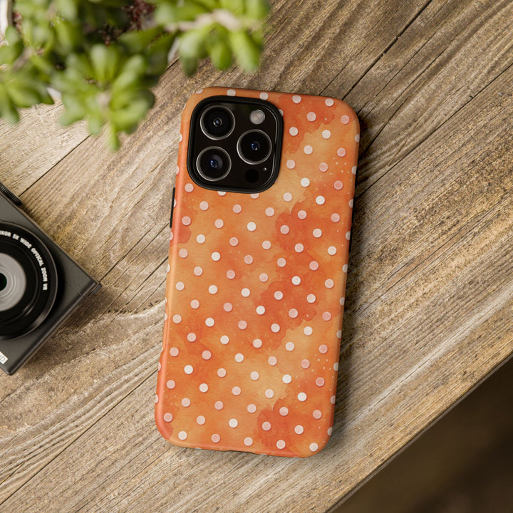 Aesthetic Tough Orange Polka Dots Watercolor Phone Case - For iPhone 17 Pro Max iPhone 16 Pro iPhone 15 Iphone 14 Plus 13 Pro 12 11 10 XR - Studio40ParkLane