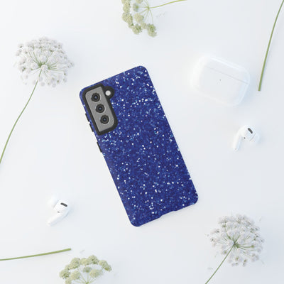 Chic Blue Faux Play on Glitter Effect Cute Phone Case, for IPhone 16 pro Max | Iphone 15, Iphone 14, IPhone 13 Case, 11 8 7, Samsung Galaxy S24, S23, S22, S21, 2 Layer Protection