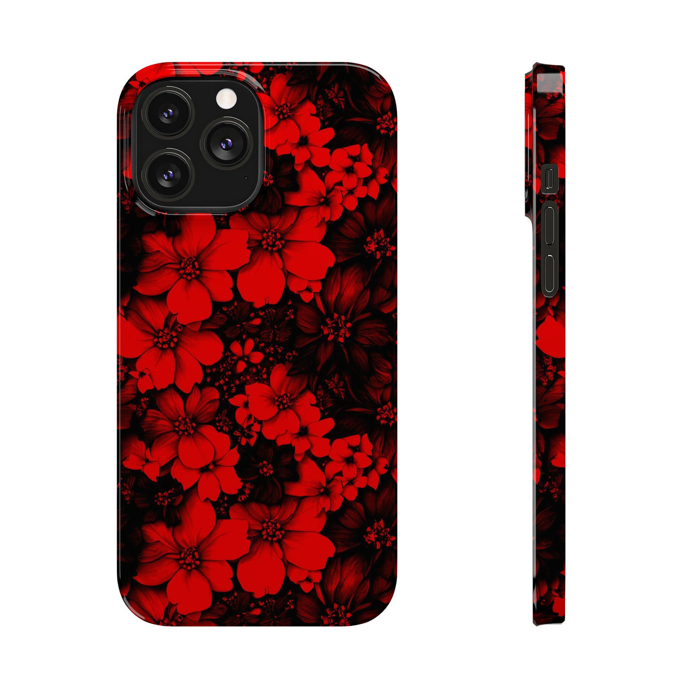 Slim Cute Phone Cases for Iphone - | iPhone 15 Case | iPhone 15 Pro Max Case, Iphone 14 Case, Iphone 14 Pro Max, Iphone 13, Red Black Flowers