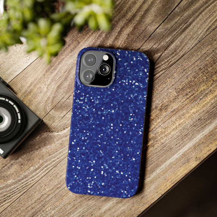 Slim Blue Muted Faux Play on Glitter Effect Cute Phone Cases for Iphone 16 Pro Max | iPhone 15 Case | iPhone 15 Pro Max Case, Iphone 14, Iphone 14 Pro Max, Iphone 13 12 11 8 7 - Studio40ParkLane