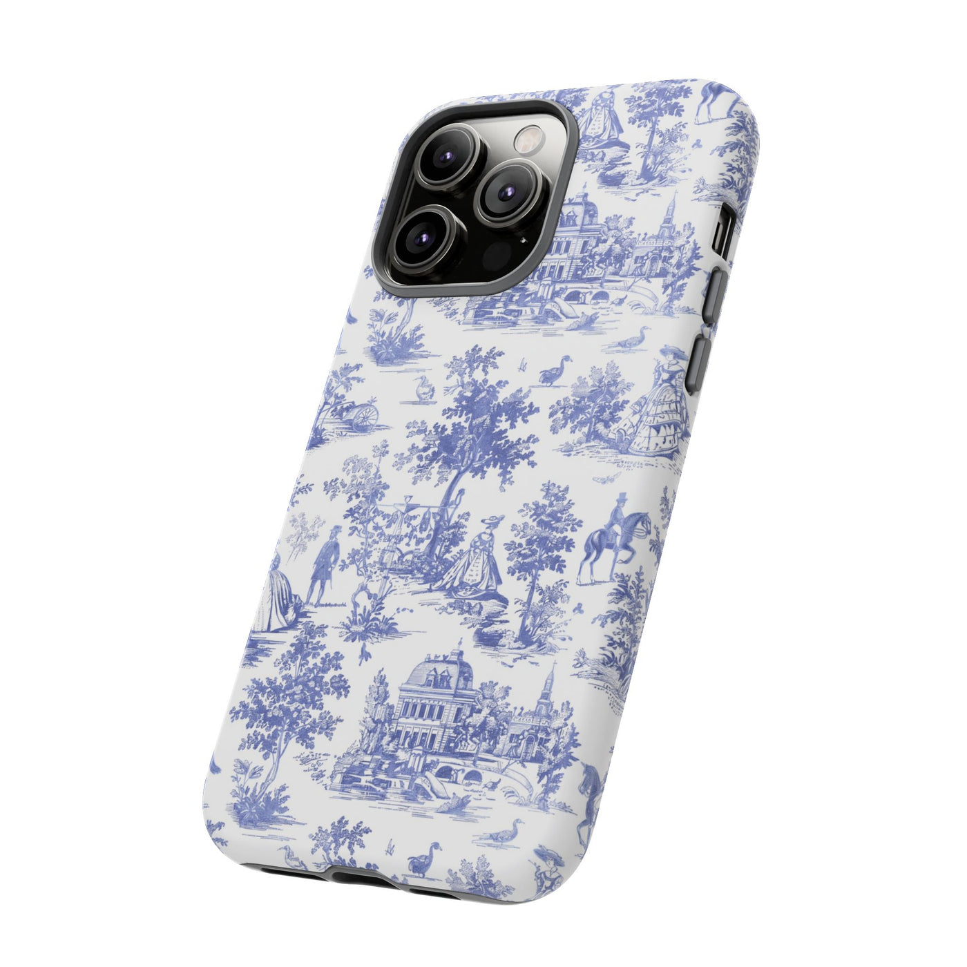 Premium Tough Blue French Toile Gift for Her Cute Phone Cases for Samsung and Iphone, 16, 15, 14, S24, S23, S22, S21, S20, Plus, Ultra, Pro