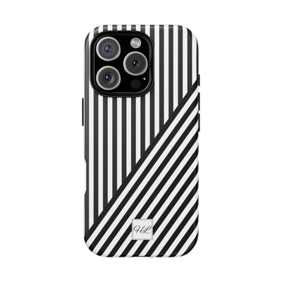 Custom Personalized Aesthetic Stripes Black White Tough Phone Case - For iPhone 17 Pro Max iPhone 16 Pro iPhone 15 Iphone 14 Plus 13 12 11 - Studio40ParkLane