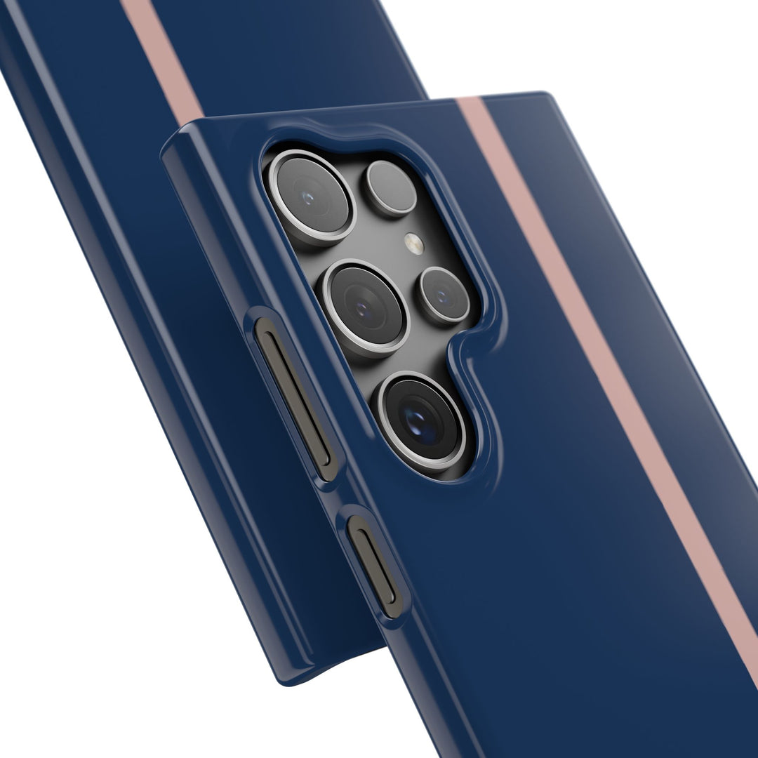 Sleek Navy Blue Pink Stripe Snap Phone Case for iPhone 18 17 16 15 14 13 Pro Max, Samsung Galaxy S26 S25 Ultra Lightweight Cute Phone Case - Studio40ParkLane