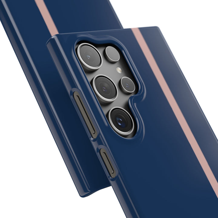 Sleek Navy Blue Pink Stripe Snap Phone Case for iPhone 18 17 16 15 14 13 Pro Max, Samsung Galaxy S26 S25 Ultra Lightweight Cute Phone Case - Studio40ParkLane