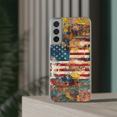 Cute Flexi Phone Cases, US Flag Abstract, Compatible with Samsung Galaxy S23, Samsung S22, Samsung S21, Samsung S20, Galaxy S20 Ultra