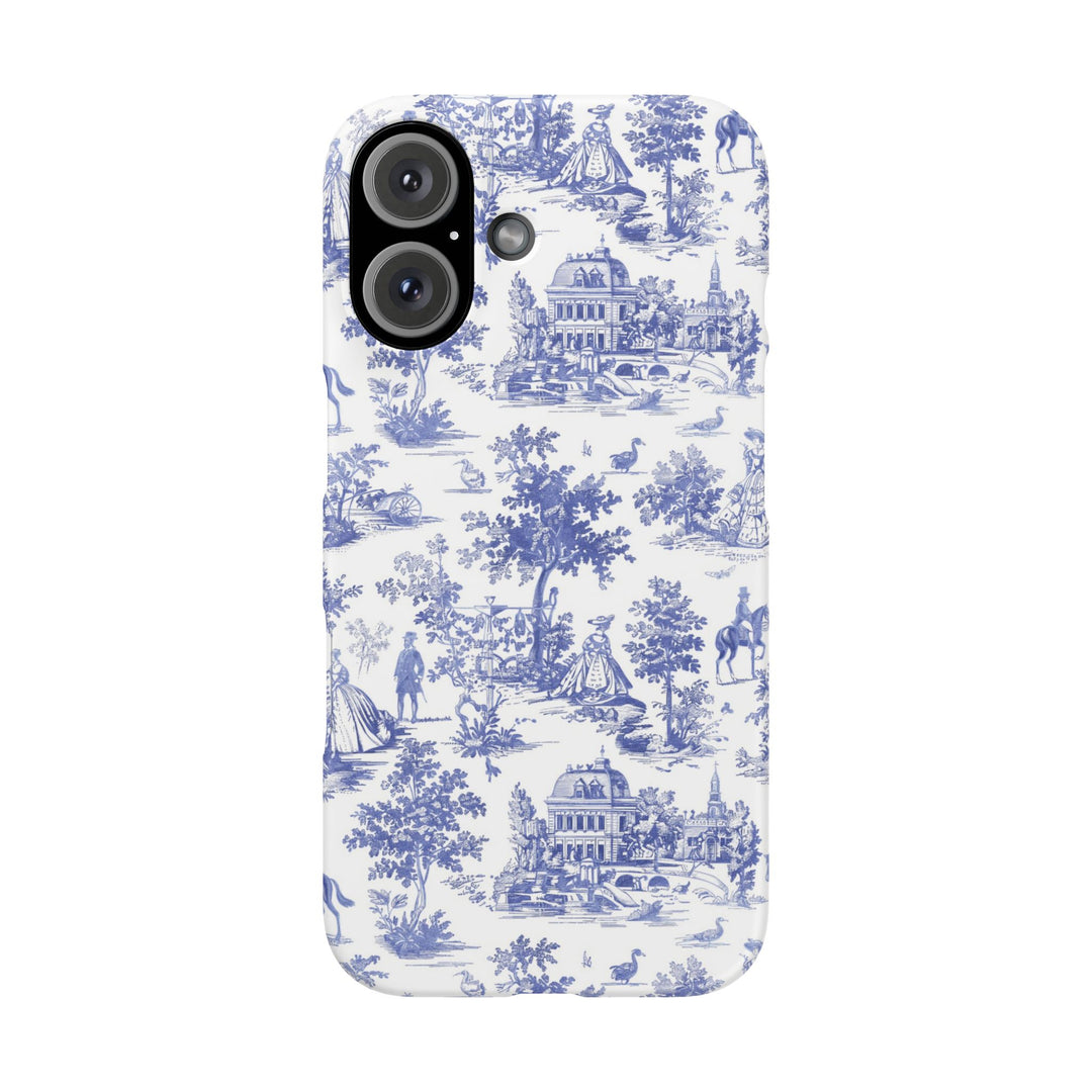 Sleek Snap Blue French Toile Cute Phone Case for iPhone 16 15 14 13 12 11 X Xs Max Xr Pro Plus Samsung Galaxy S24 S23 S22 S21 S20 Note Ultra