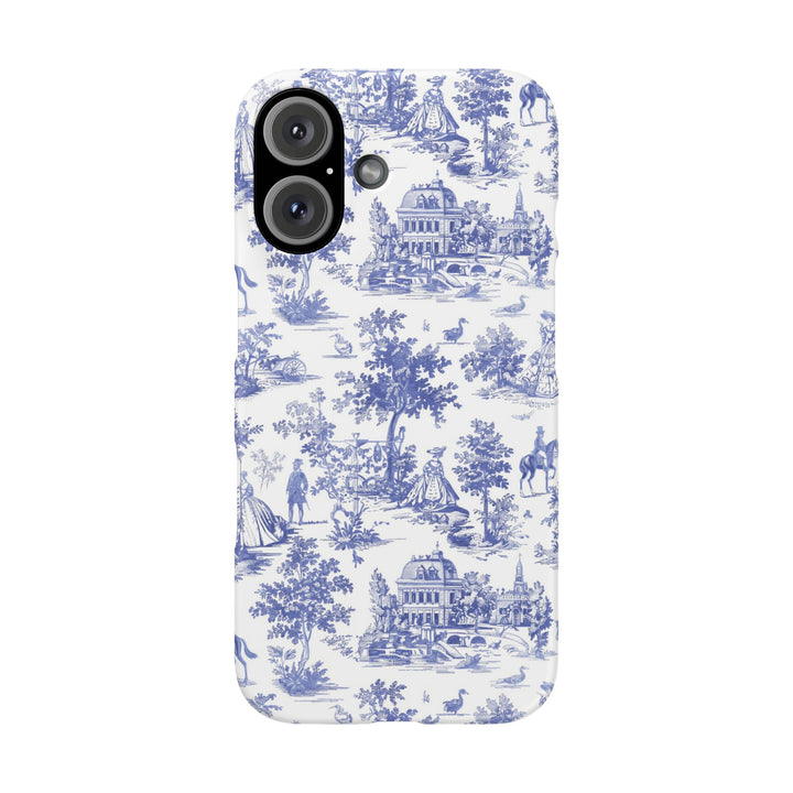 Sleek Snap Blue French Toile Cute Phone Case for iPhone 16 15 14 13 12 11 X Xs Max Xr Pro Plus Samsung Galaxy S24 S23 S22 S21 S20 Note Ultra