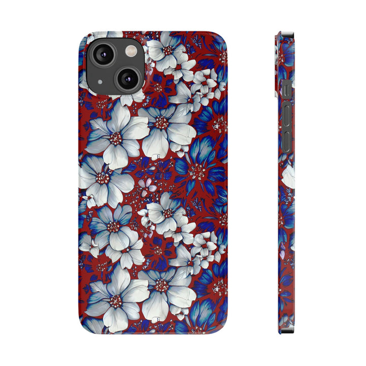 Slim Cute Phone Cases for Iphone - | iPhone 15 Case | iPhone 15 Pro Max Case, Iphone 14 Case, Iphone 14 Pro Max, Iphone 13, Red Blue Flowers - Studio40ParkLane
