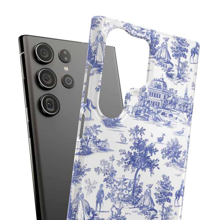 Sleek Snap Blue French Toile Cute Phone Case for iPhone 16 15 14 13 12 11 X Xs Max Xr Pro Plus Samsung Galaxy S24 S23 S22 S21 S20 Note Ultra