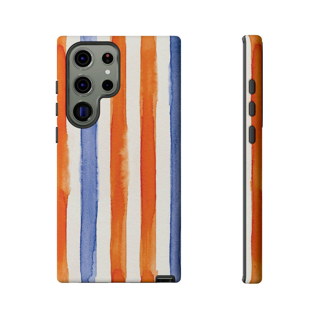 Tough Cute Blue Orange Stripes Phone Case, for IPhone 17 Pro Max | Iphone 17 Air, Iphone 16, IPhone 15, 14 13 12, Samsung Galaxy S26, S25, S24, S23 - Studio40ParkLane