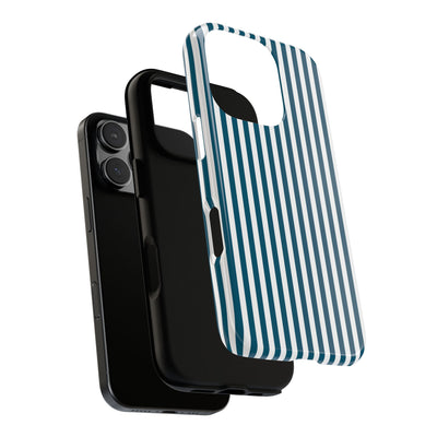 Tough Premium Teal Blue Stripes Phone Case Gift for Her - For Apple iPhone 16 Pro Max 16e iPhone 15 Pro iPhone Iphone 14 Plus 13 Pro 12 SE XR - Studio40ParkLane