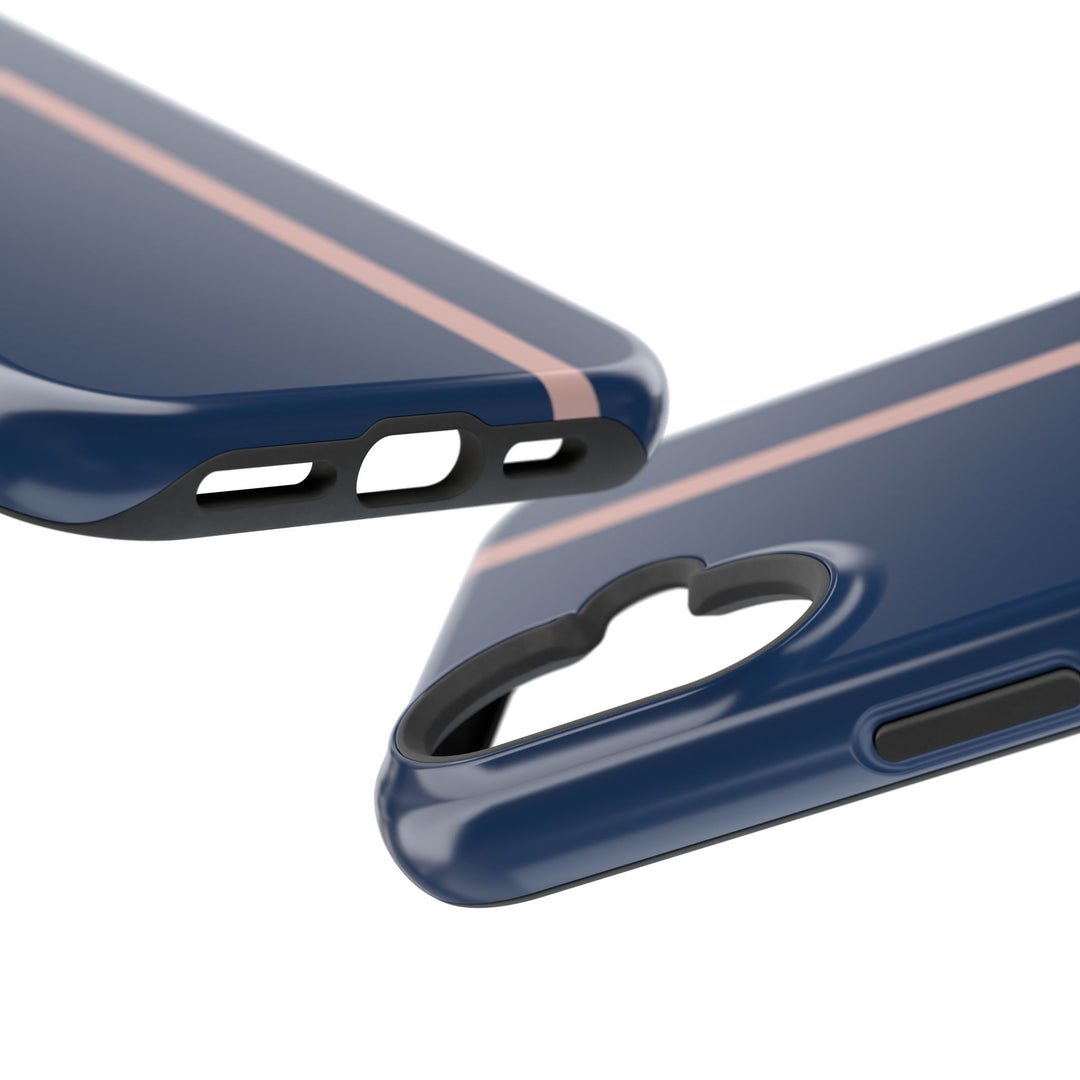 MagSafe Navy Blue Blush Pink Stripe Tough Phone Case iPhone 18 17 16 15 14 13 Pro Max Samsung Galaxy S26 Dual Layer Modern Luxury Cover - Studio40ParkLane