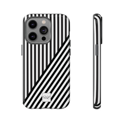 Custom Personalized Aesthetic Stripes Black White Tough Phone Case - For iPhone 17 Pro Max iPhone 16 Pro iPhone 15 Iphone 14 Plus 13 12 11 - Studio40ParkLane