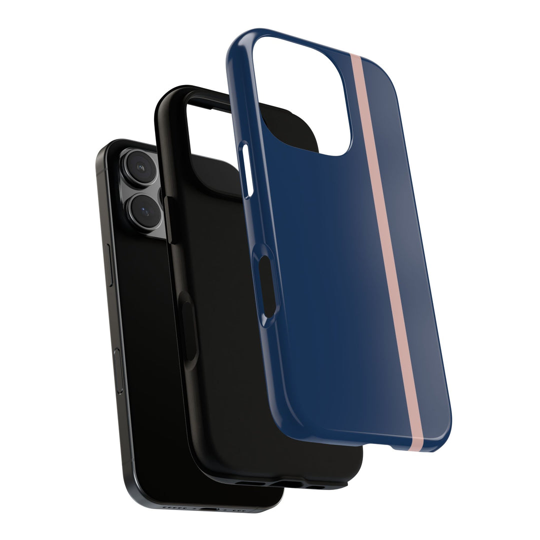 Tough Phone Case Navy Blue Orange Stripe iPhone 18 17 16 15 14 13 12 Pro Max Plus, Samsung Galaxy S26 S25 S24 Ultra Cute Preppy Sport - Studio40ParkLane