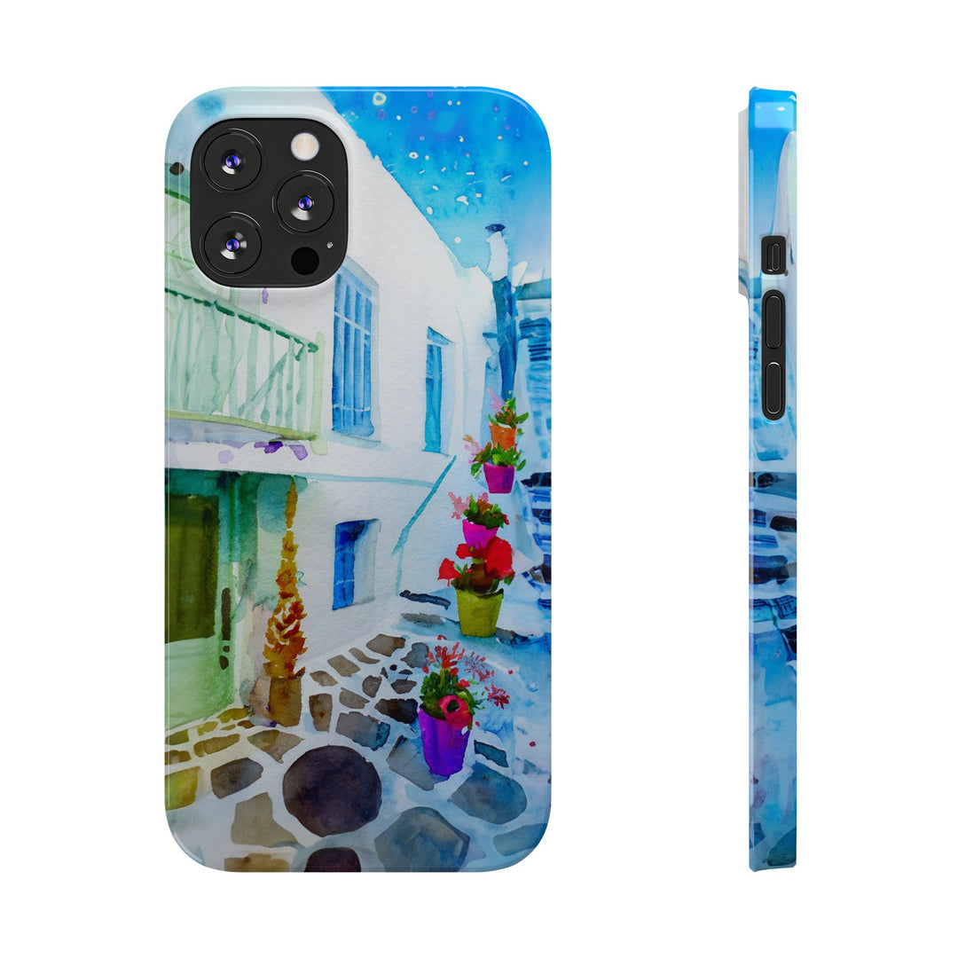 Slim Cute Phone Cases for Iphone | iPhone 15 Case | iPhone 15 Pro Max Case, Iphone 14, Iphone 14 Pro Max, Iphone 13, Colorful Greek Alley Watercolor - Studio40ParkLane
