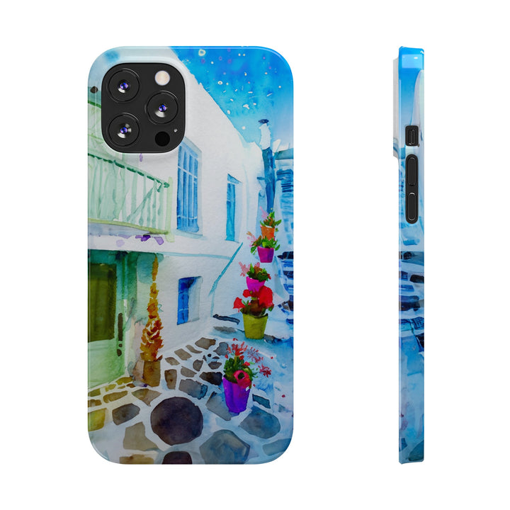 Slim Cute Phone Cases for Iphone | iPhone 15 Case | iPhone 15 Pro Max Case, Iphone 14, Iphone 14 Pro Max, Iphone 13, Colorful Greek Alley Watercolor - Studio40ParkLane